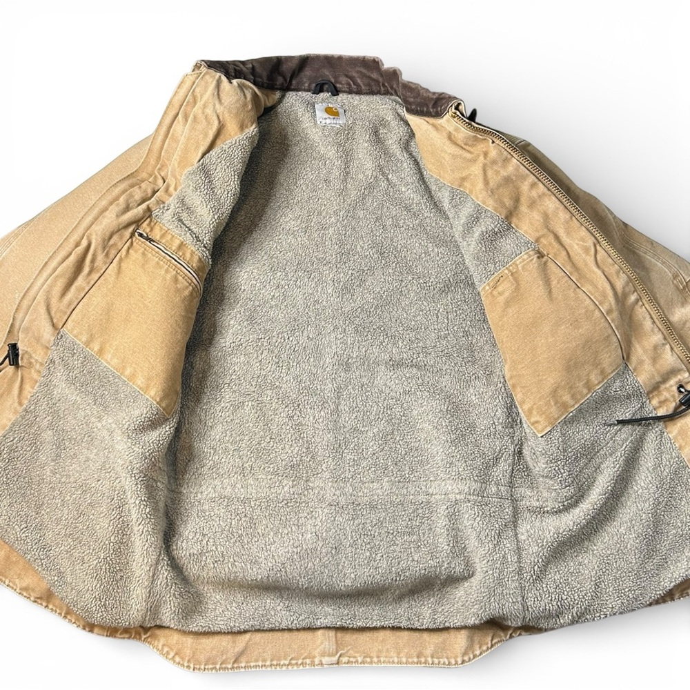 Vintage Carhartt Duck Jacket Sherpa Lined Distressed Workwear Coat L - Picture 11 of 16